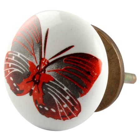 Dark Red Butterfly Ceramic Flat Knob